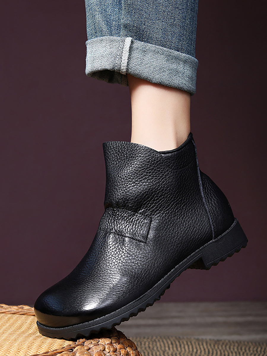 Vintage Genuine Leather Low Heel Boots