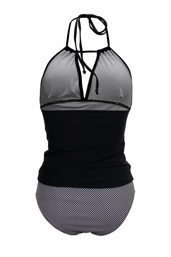 V Neck Tummy Control Stripe Print Tankini Set