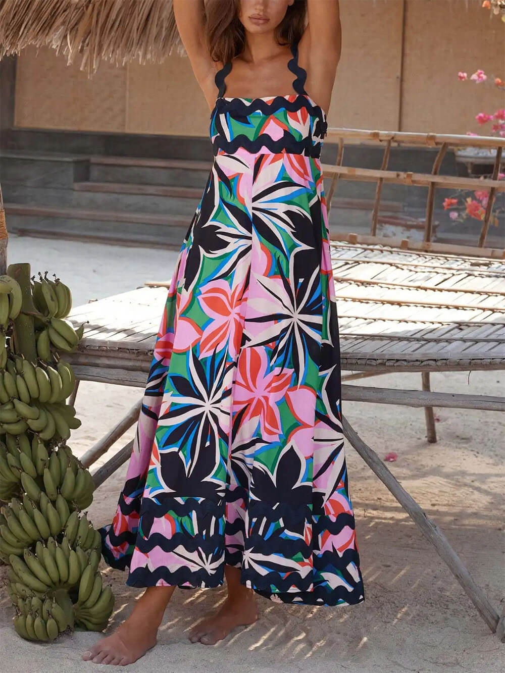 Printed Suspender Maxi Dress - Fashionpara