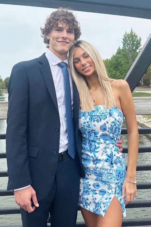 Short Blue Bodycon Homecoming Dress, Cute Party Dress - Fashionpara