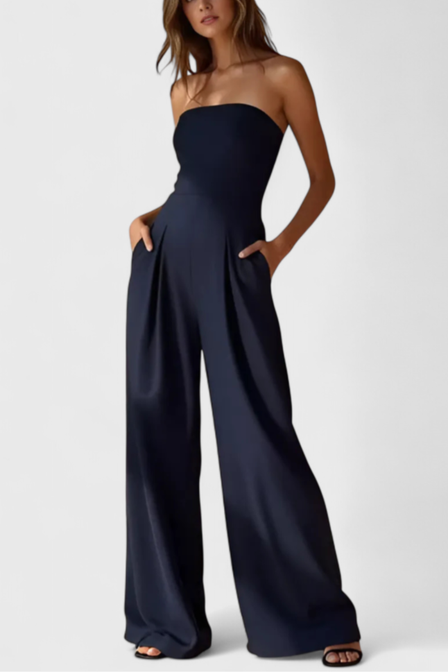Strapless Wide Leg Pleated Jumpsuit