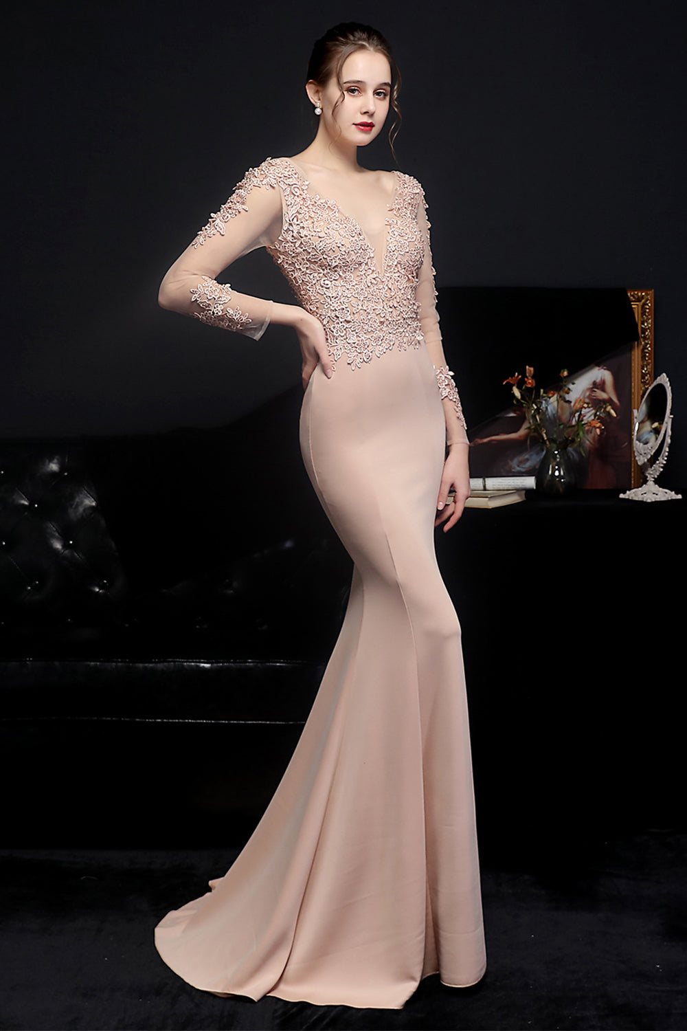 White Applique Mermaid Prom Dress - Fashionpara