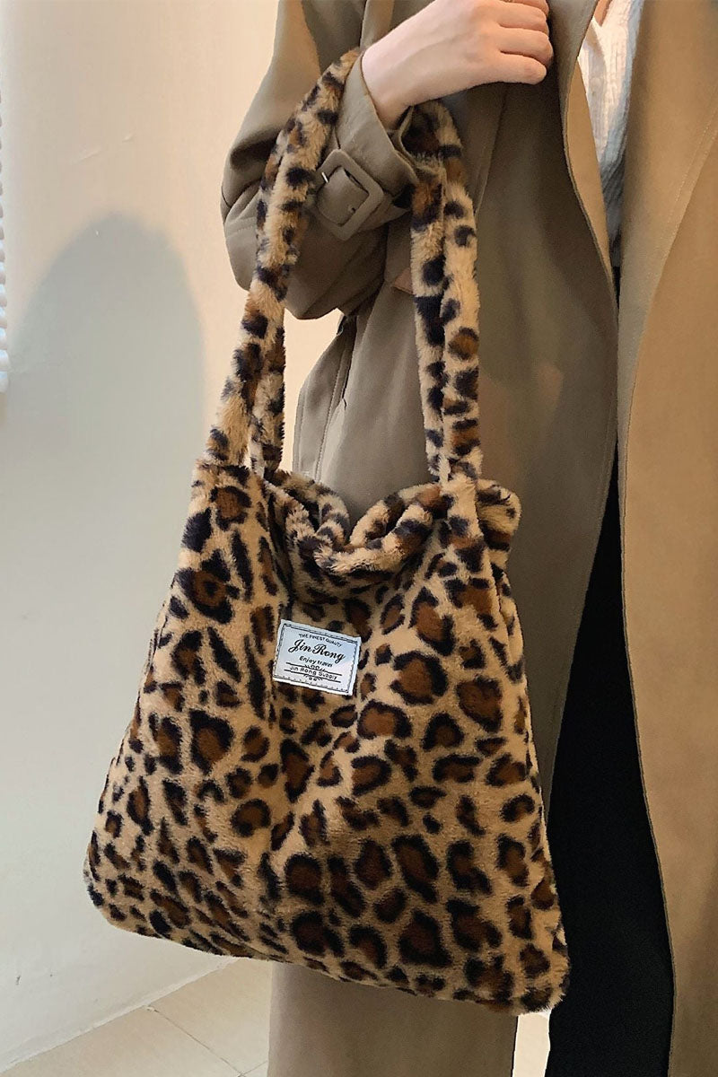 Leopard Fluffy Tote Bag - Fashionpara