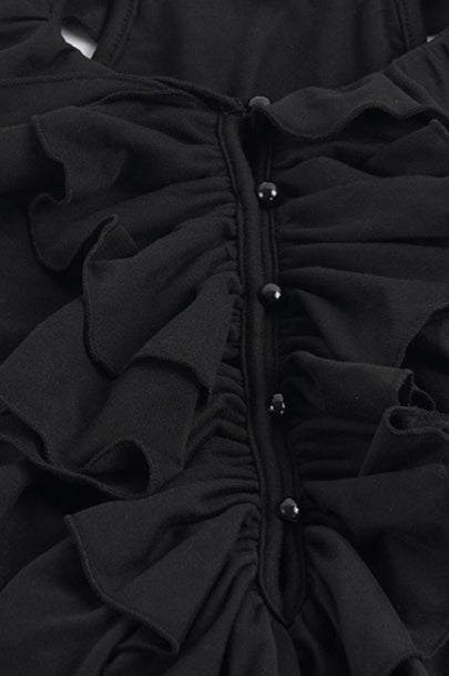 Cascade Ruffle High Neck Bodycon Mini Dress