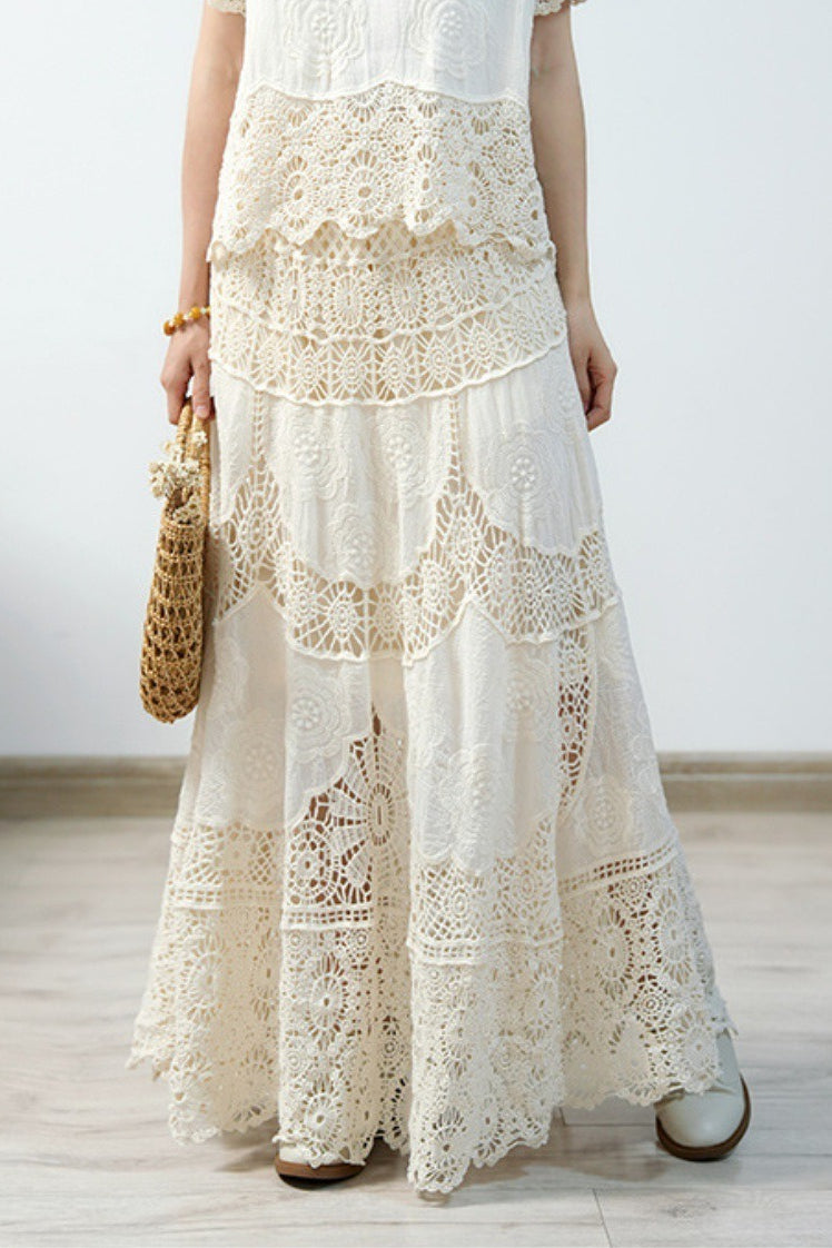 Crochet Lace A-Line Maxi Skirt