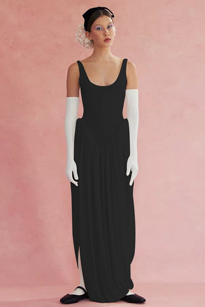 High Slit Open Back Slip Dress