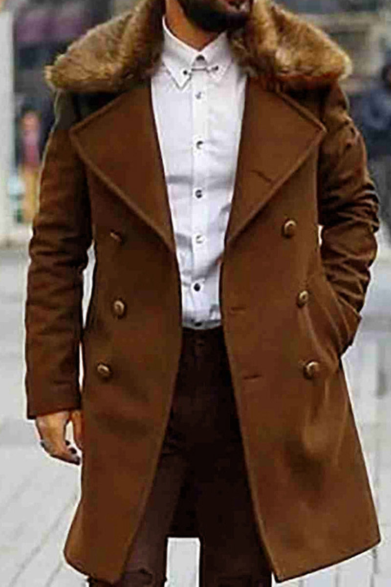 Uniqshe Men's Double-Breasted Tweed Jacket Trench Coat Fashionpara