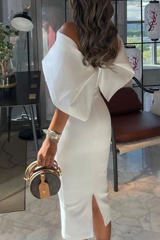 Off Shoulder Fold Crepe Bodycon Midi Dress - View 2