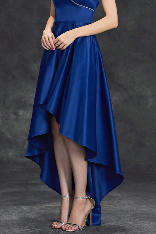 Satin Strapless Beaded Trim High Low Dress 3