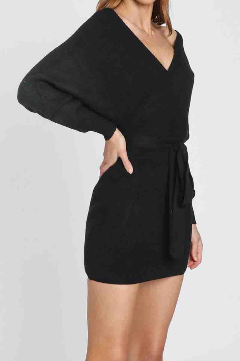 V Neck Knit Sweater Dress(3 Colors)  Fashionpara