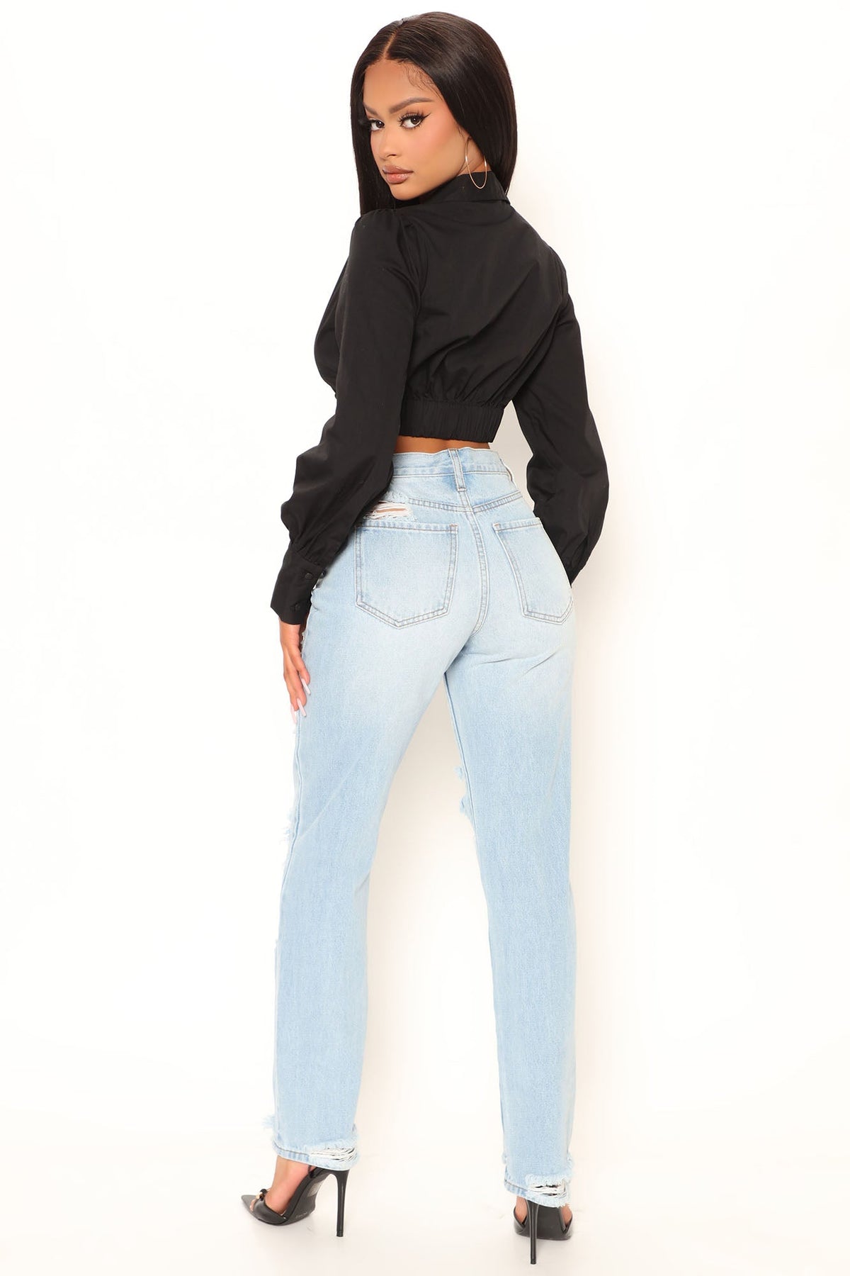 KittenAlarm - 90's Loose Ripped Slouch Fit Jeans - Light Blue Wash