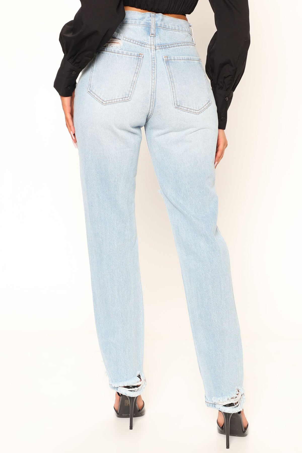 KittenAlarm - 90's Loose Ripped Slouch Fit Jeans - Light Blue Wash