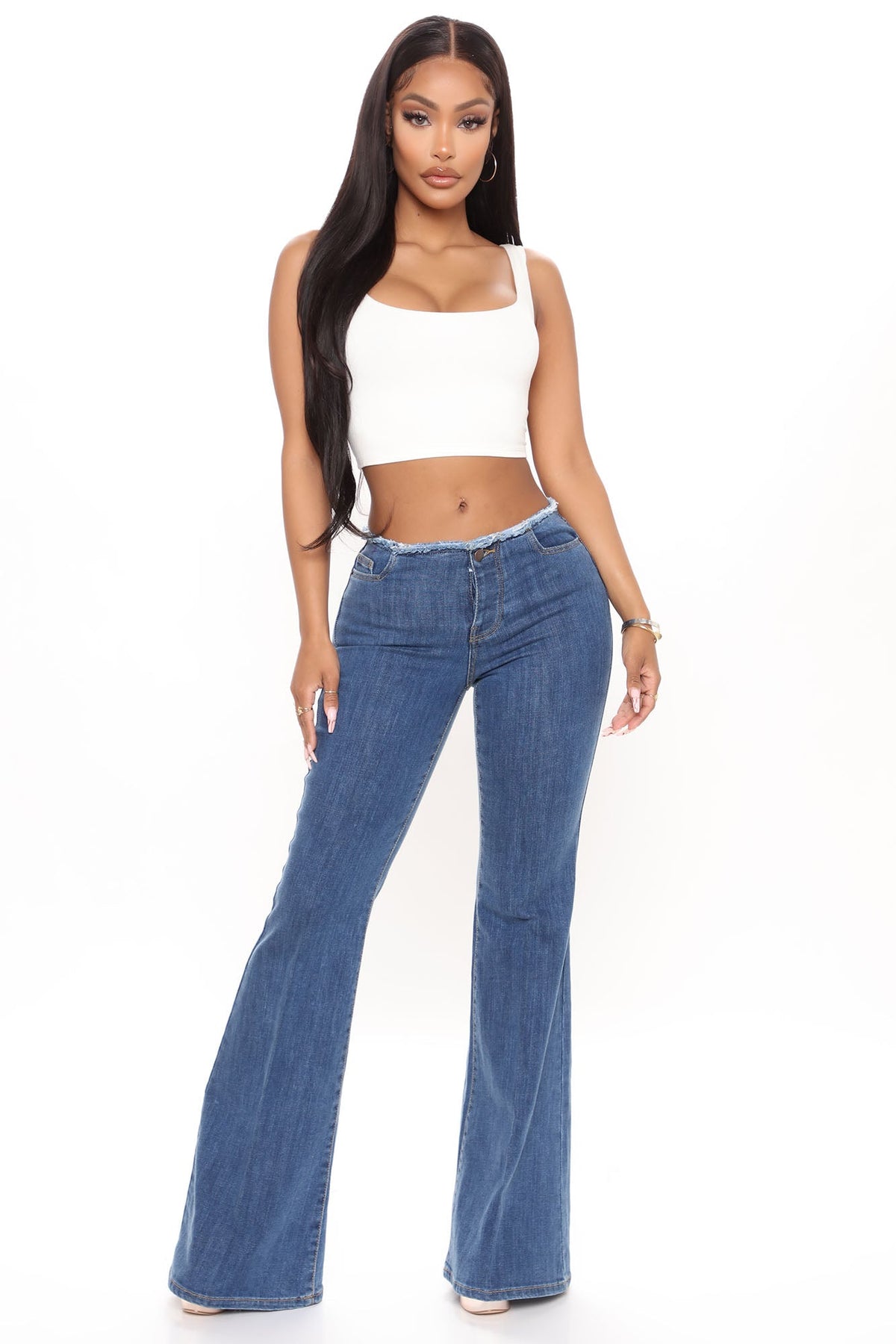 KittenAlarm - After All These Years Low Rise Flare Jeans - Medium Blue Wash