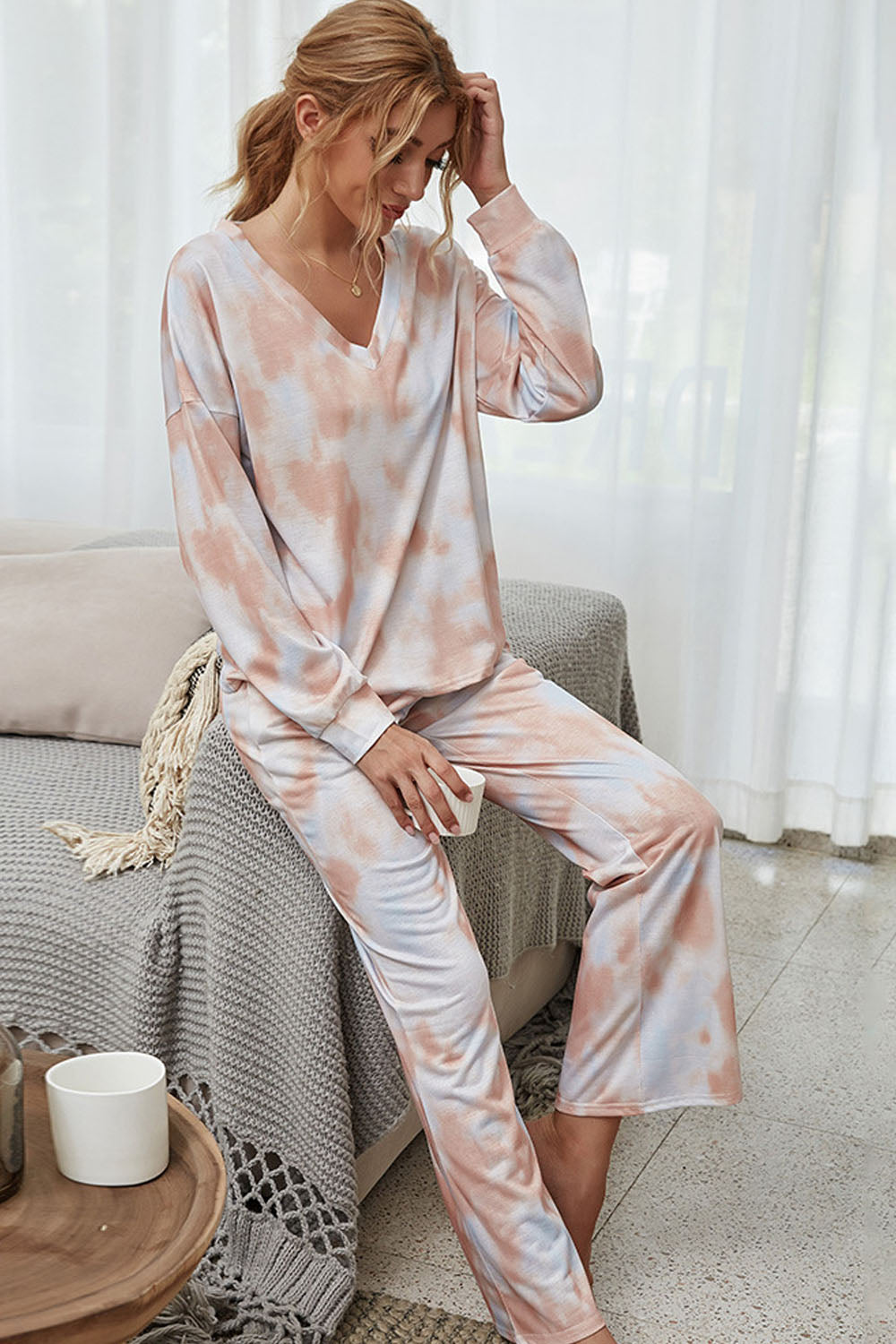 Tie-Dye Round Neck Pajamas - Fashionpara