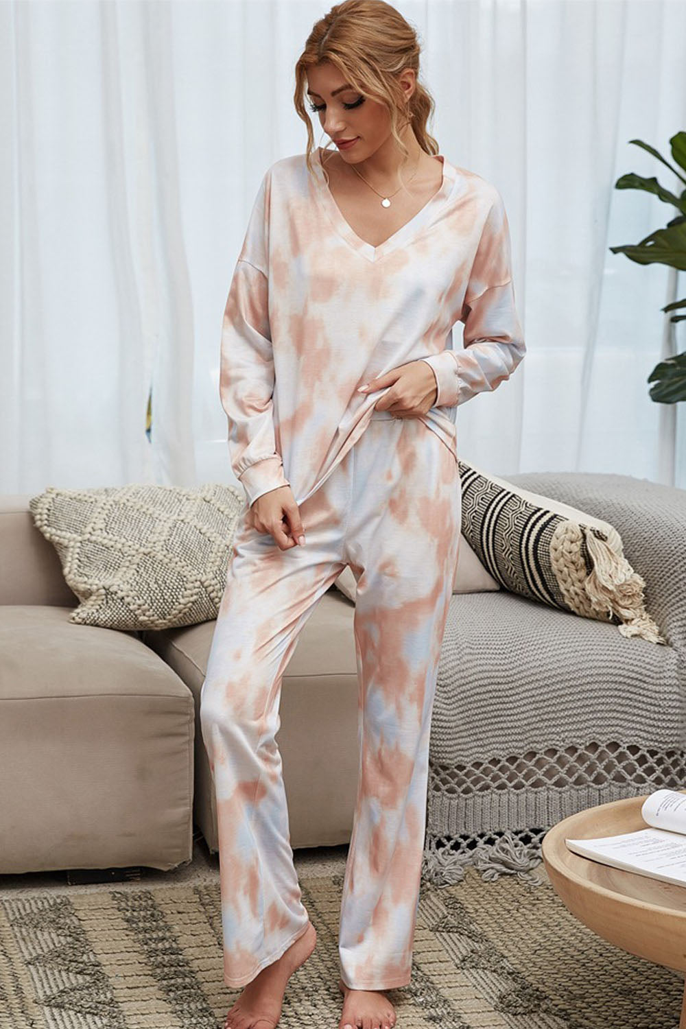 Tie-Dye Round Neck Pajamas - Fashionpara