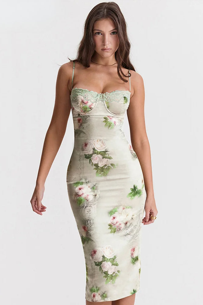 Floral Lace Suspender Midi Dress