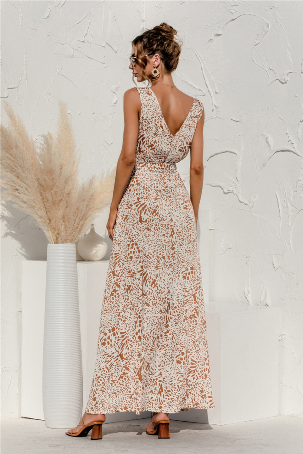 Leopard Print V-Neck Lace Dress - Fashionpara