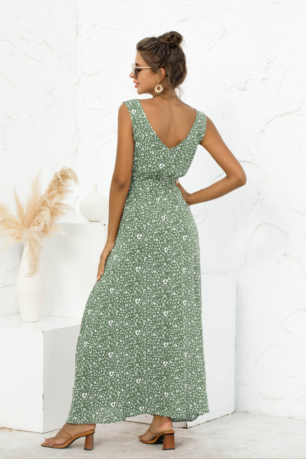 Leopard Print V-Neck Lace Dress - Fashionpara