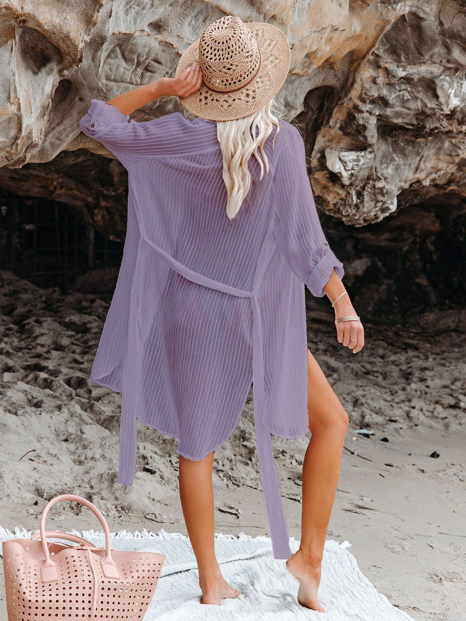 Textured Beach Cover Up Blouse - Fashionpara