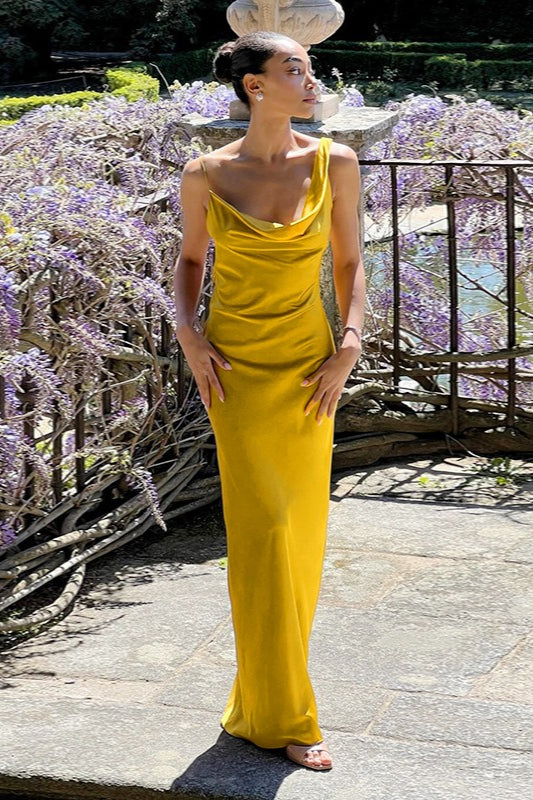 Satin Cowl Neck Spaghetti Strap Bias Slip Gown 5