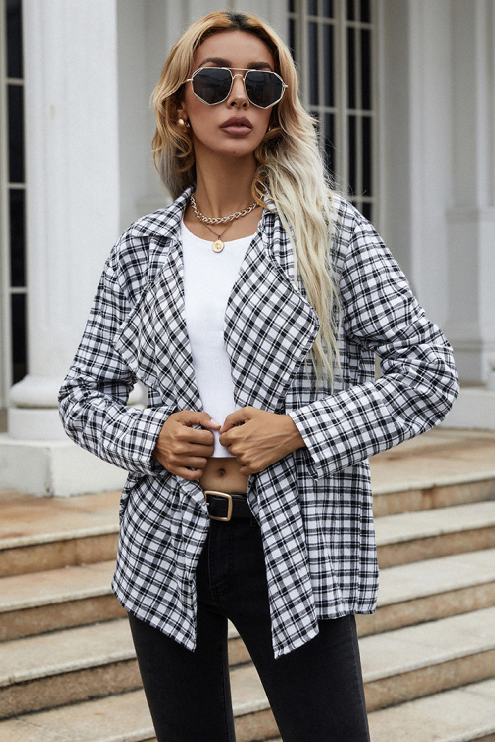 Loose Plaid Blazer