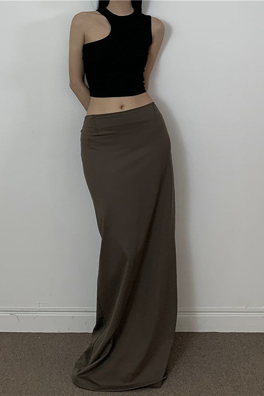 American Retro Solid Color Draped Skirt