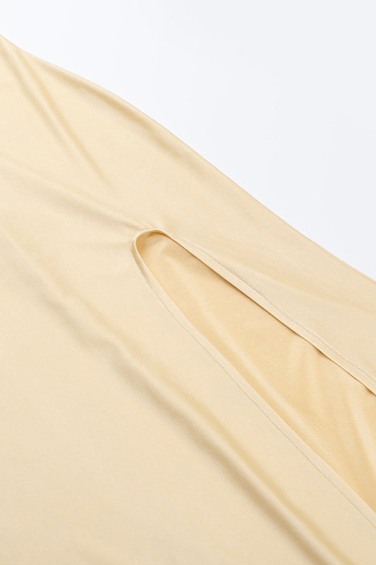 One Sleeve Off Shoulder High Slit Bodycon Maxi Dress