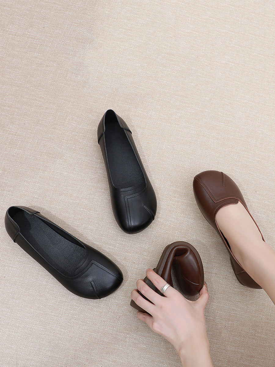 Commute Solid Leather Spliced Low Heel Shoes