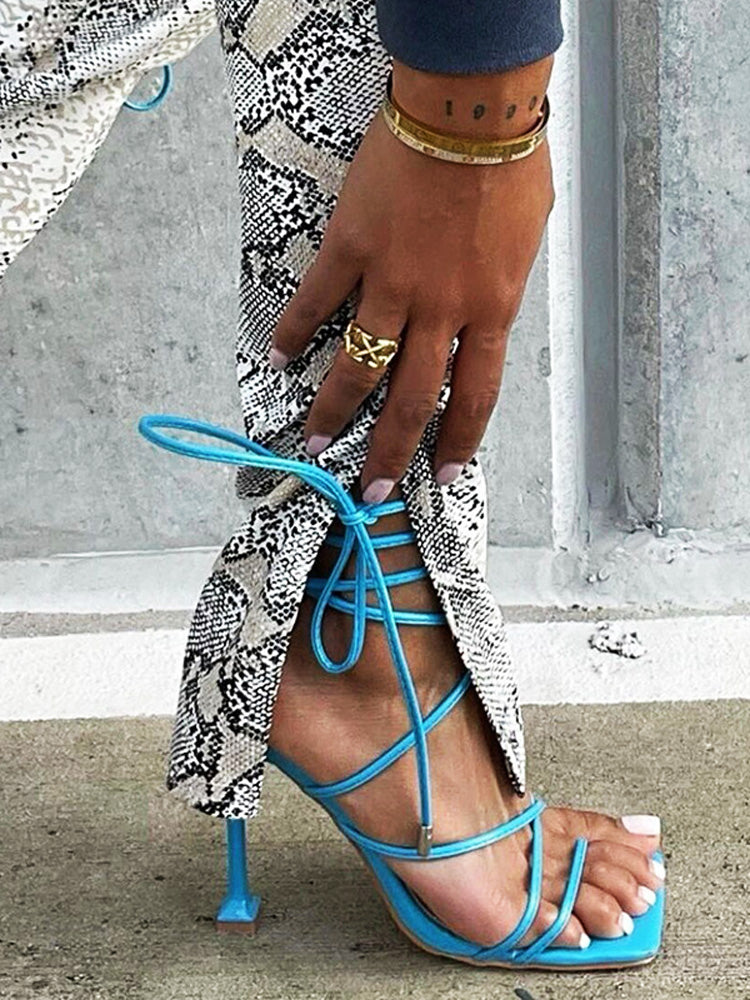 Square Toe Lace Up Sandals