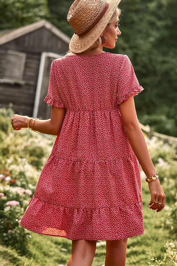 Cute Round Neck Floral Print Mini Dress Fashionpara