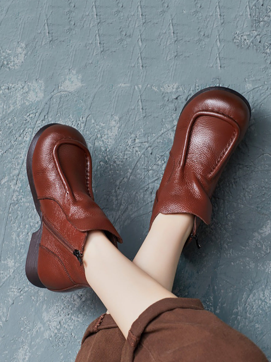 Autumn Soft Leather Zipper Low Heel Ankle Boots