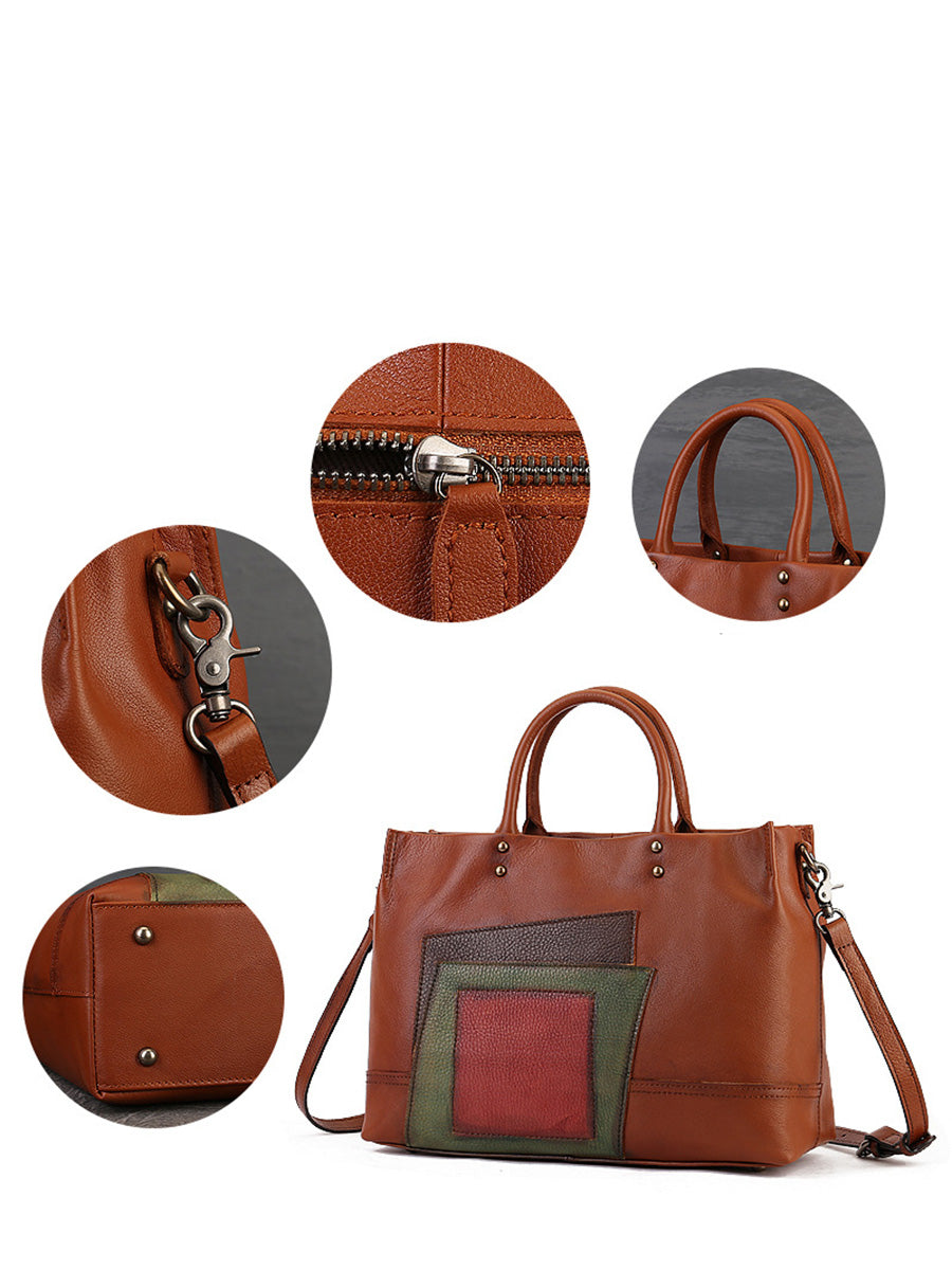 Leather Patchwork Laege Capacity Hand Bag Shoulder Bag