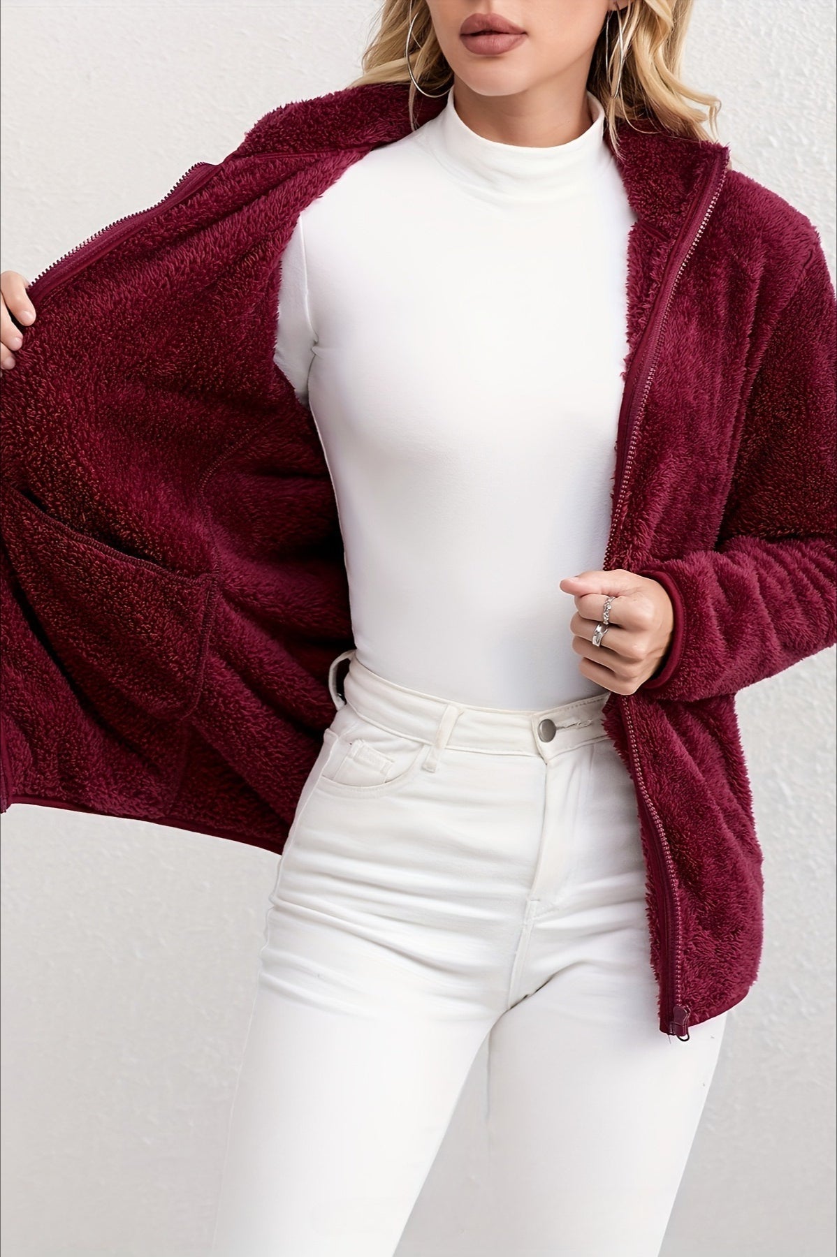 Casual Fuzzy Zipper Jacket 2