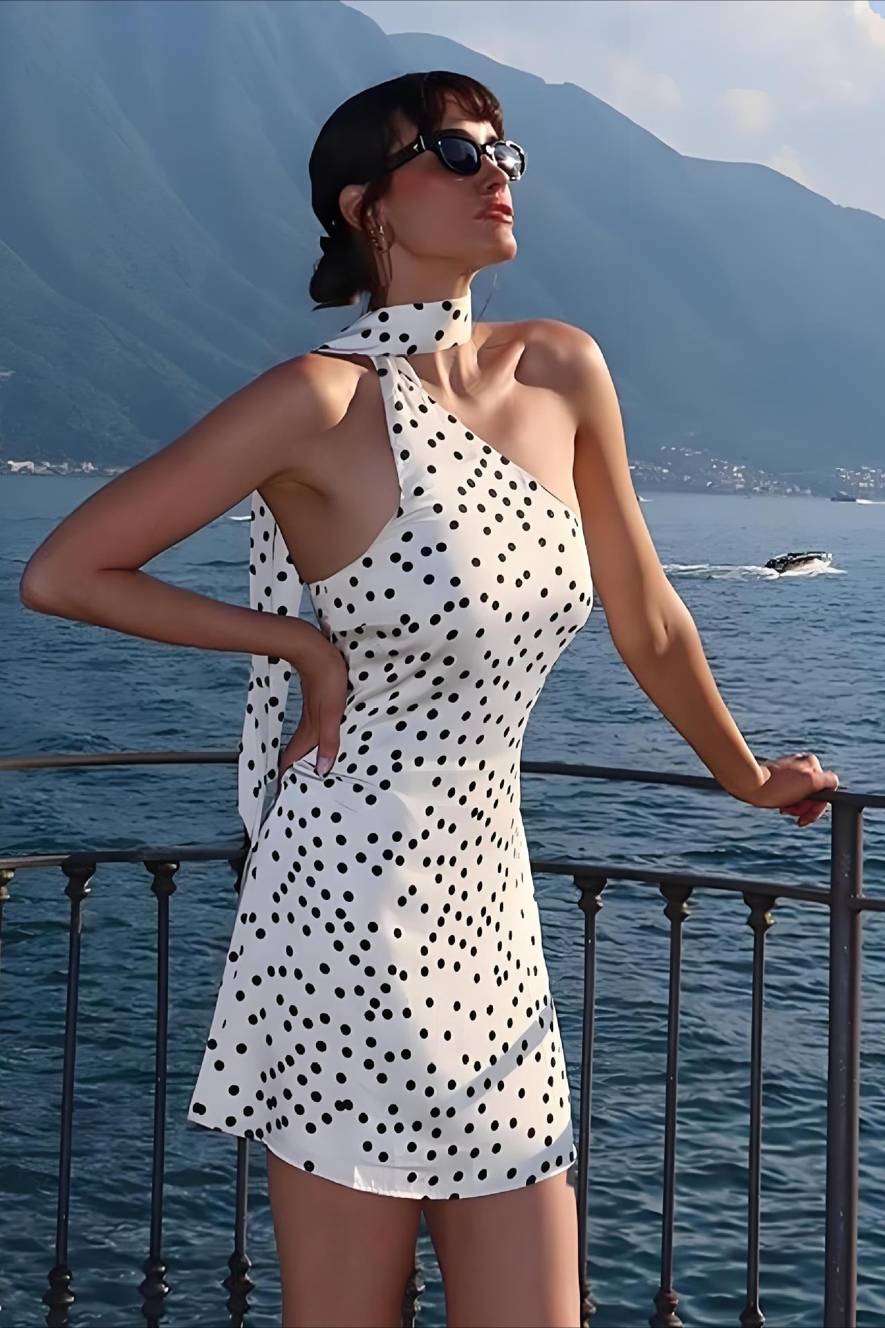 Polka Dot Halter Bodycon Mini Dress - Fashionpara