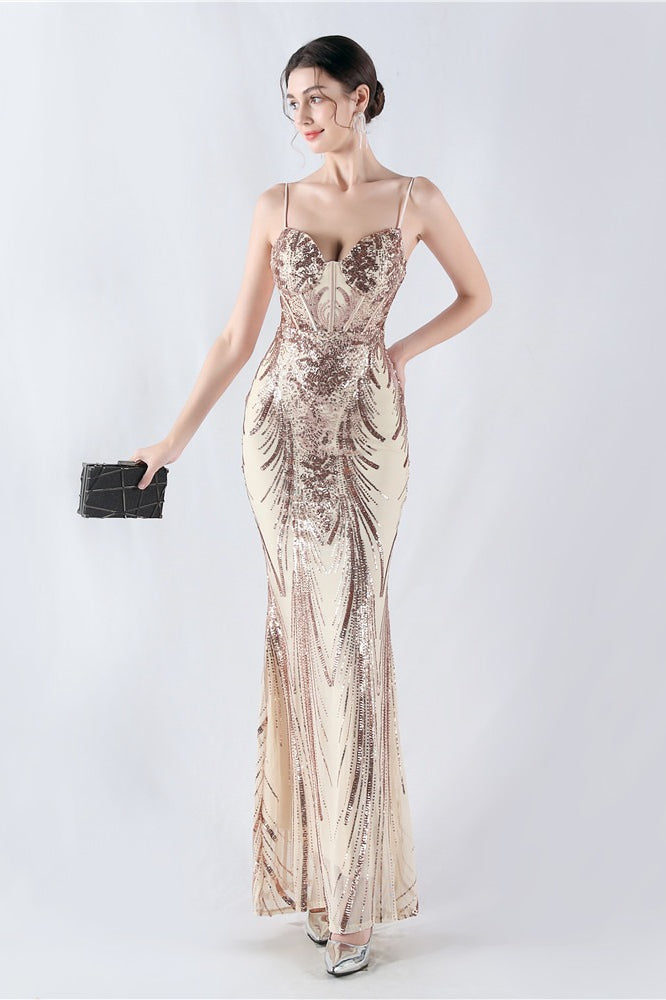 Sequin Spaghetti Strap Sweetheart Mermaid Formal Gown - View 19