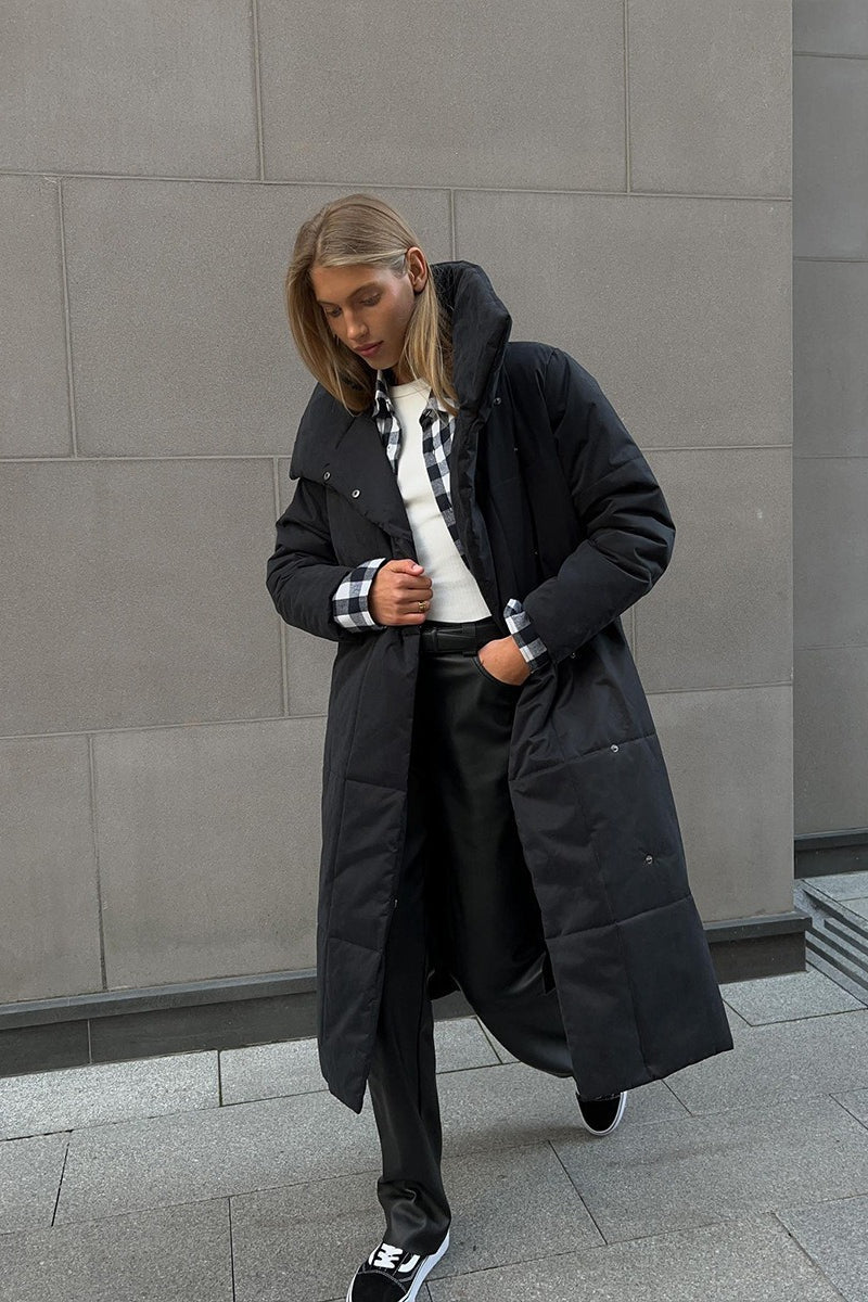 Long Stand Collar Relaxed Quilted Puffer Jacket 25