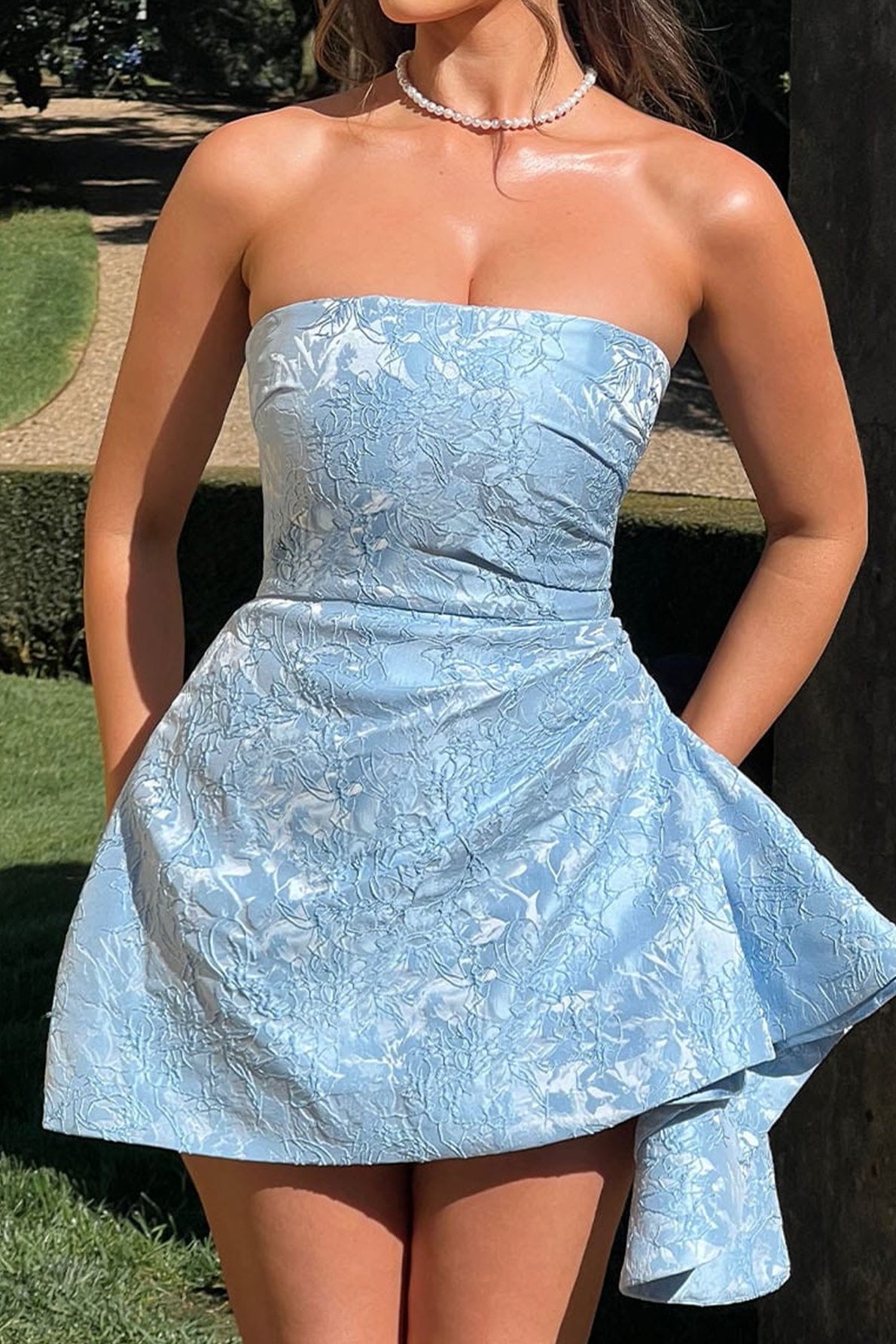 Floral Jacquard Strapless A-Line Mini Dress 7