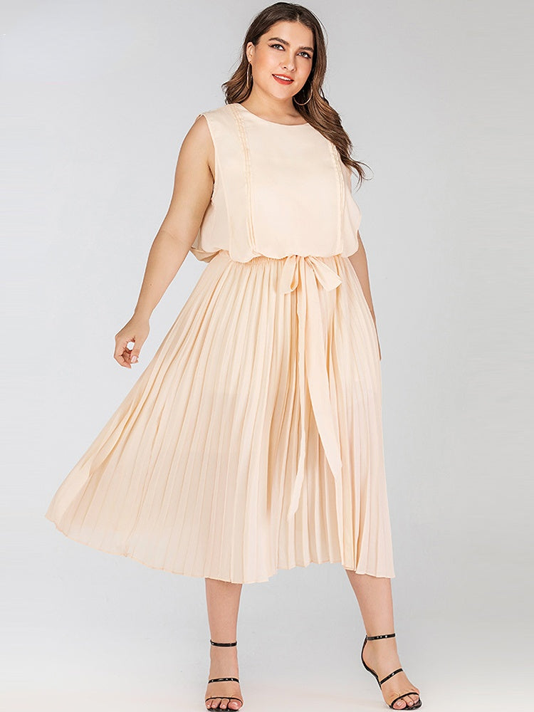 Round Neck Bow Loose Pleated Casual Dresses 6