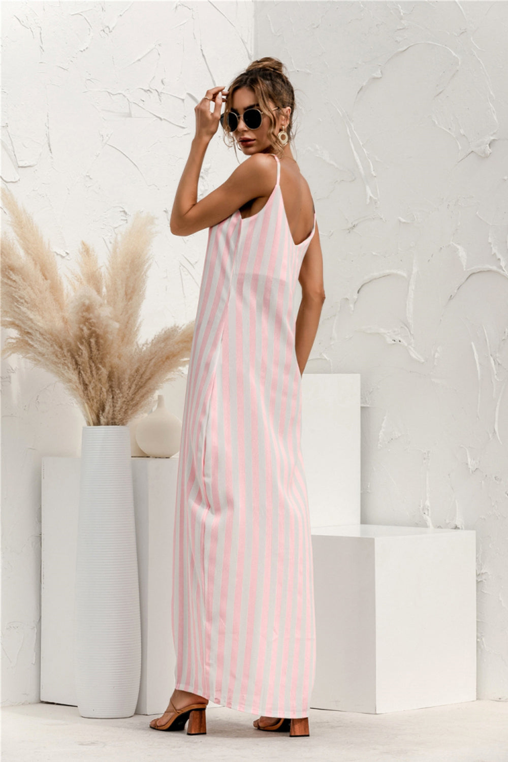 Striped Halter Vacation Maxi Dress