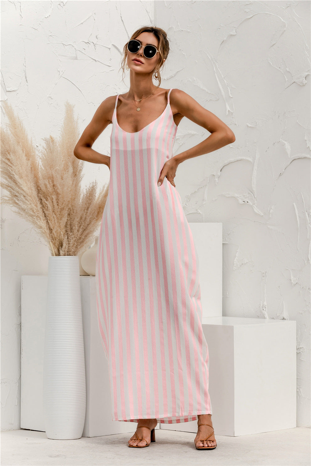 Striped Halter Vacation Maxi Dress