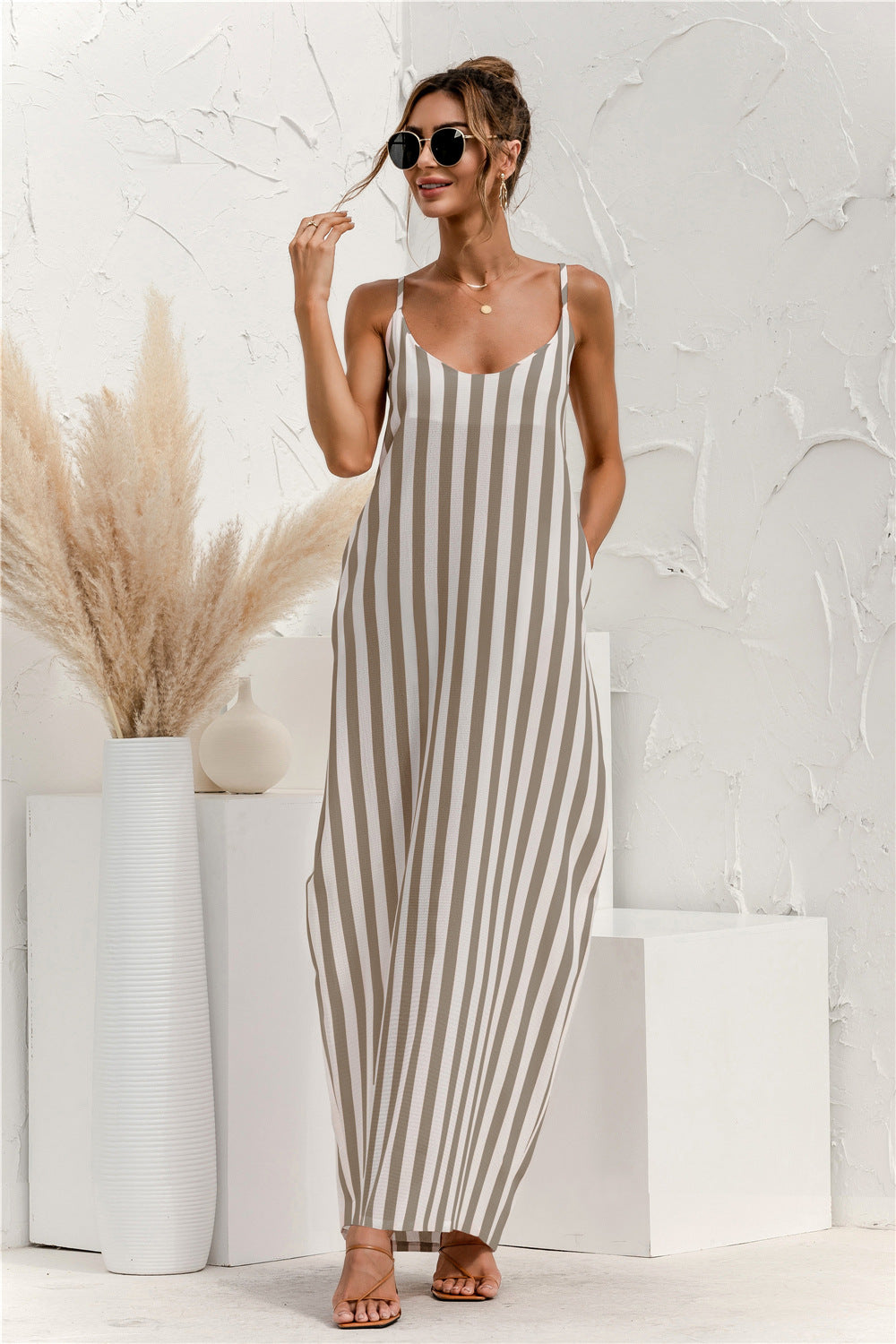 Striped Halter Vacation Maxi Dress