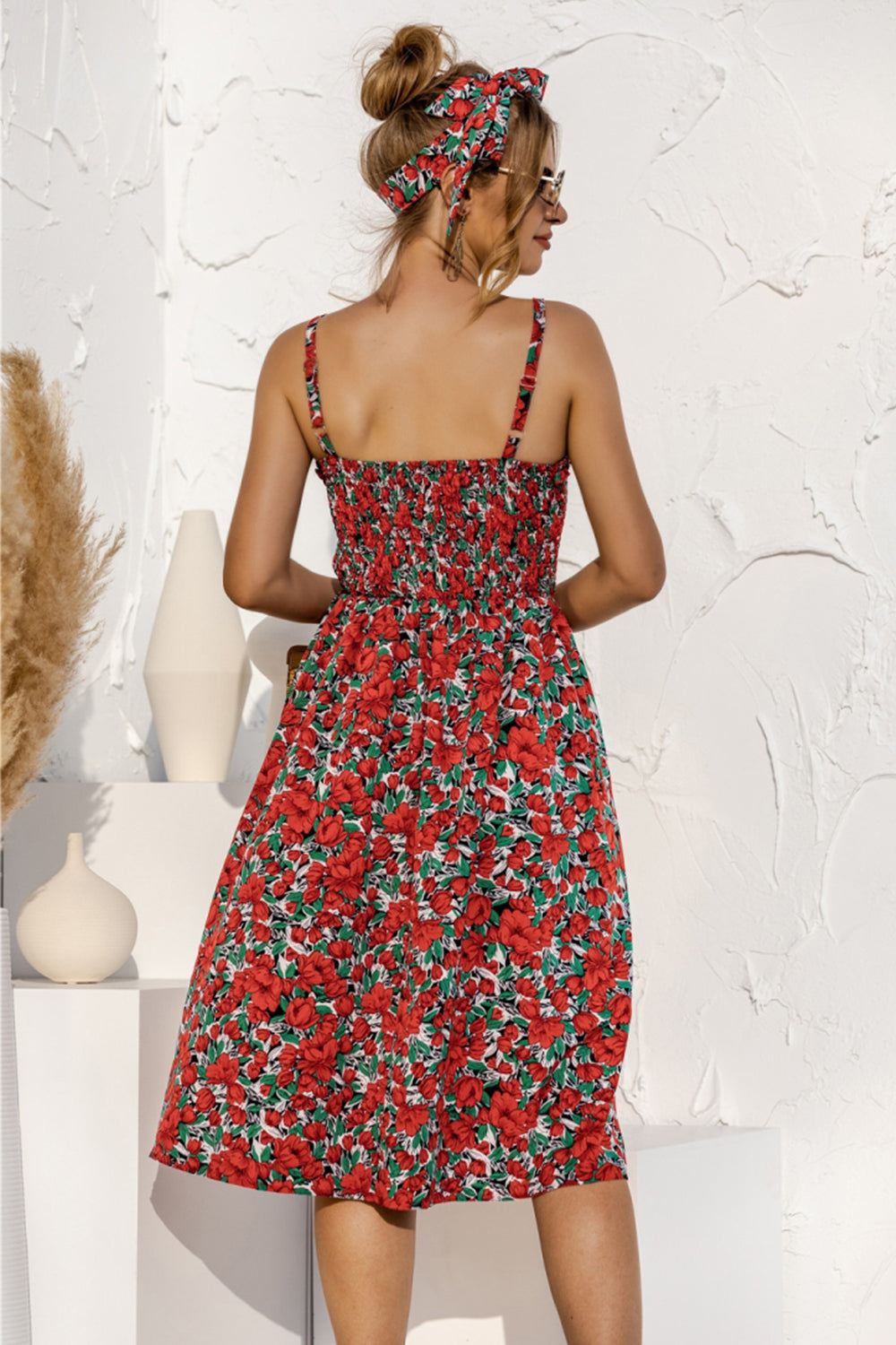 Floral Polka-Dot Button-Breasted Dress