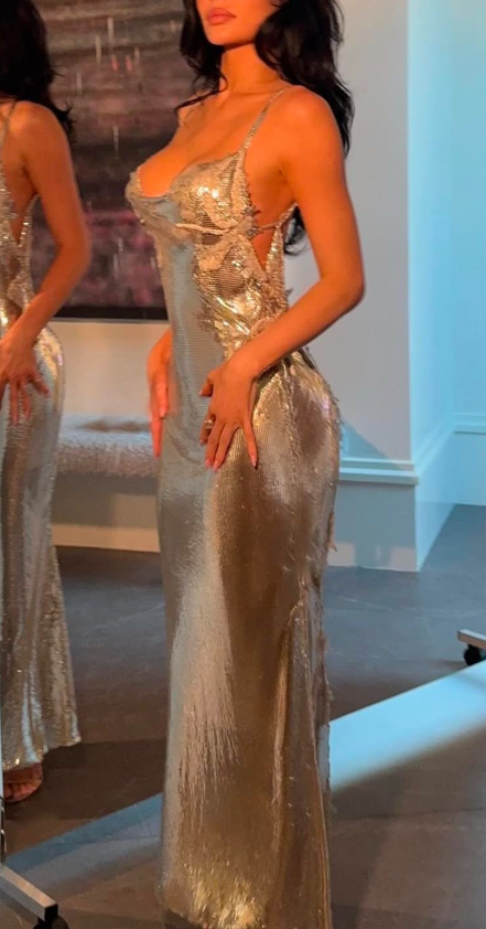 Classy Silver Spaghetti Straps Sequin Mermaid Prom Dress Backless Evening Dress D1060