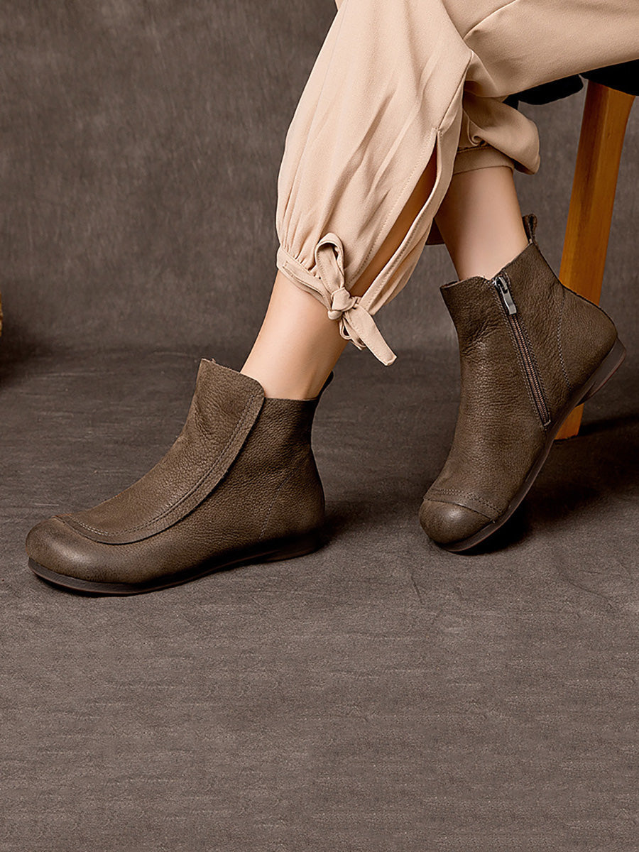 Winter Leather SPliced Zipper Low Heel Boots