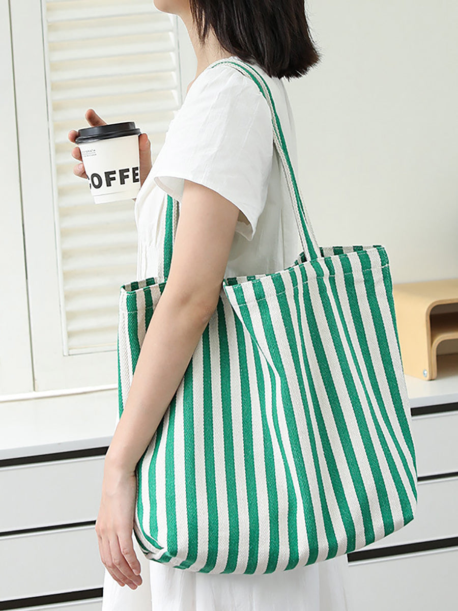 Casual Stripe Shoulder Canvas Bag