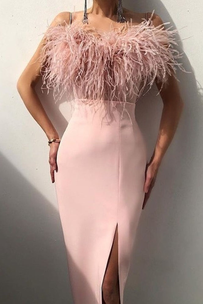 Elegant Feather Sling Bodycon Cocktail Dress