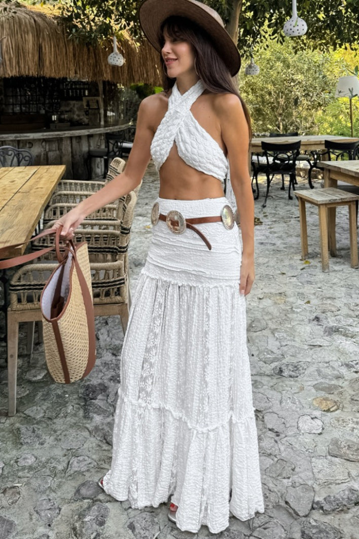 Boho Ivory Lace A-Line Skirt