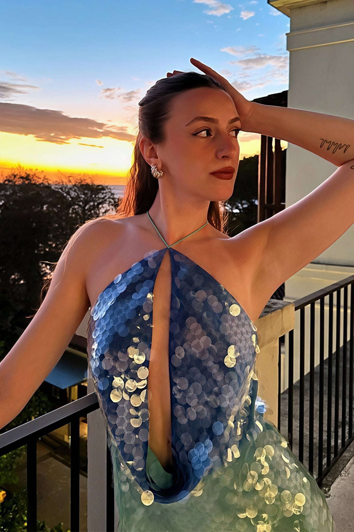 Sequin Halter Neck Plunge Cut Out Bodycon Mini Dress - View 3