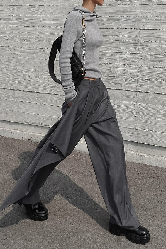 Vintage Deconstructed Wide-Leg High-Waist Pants