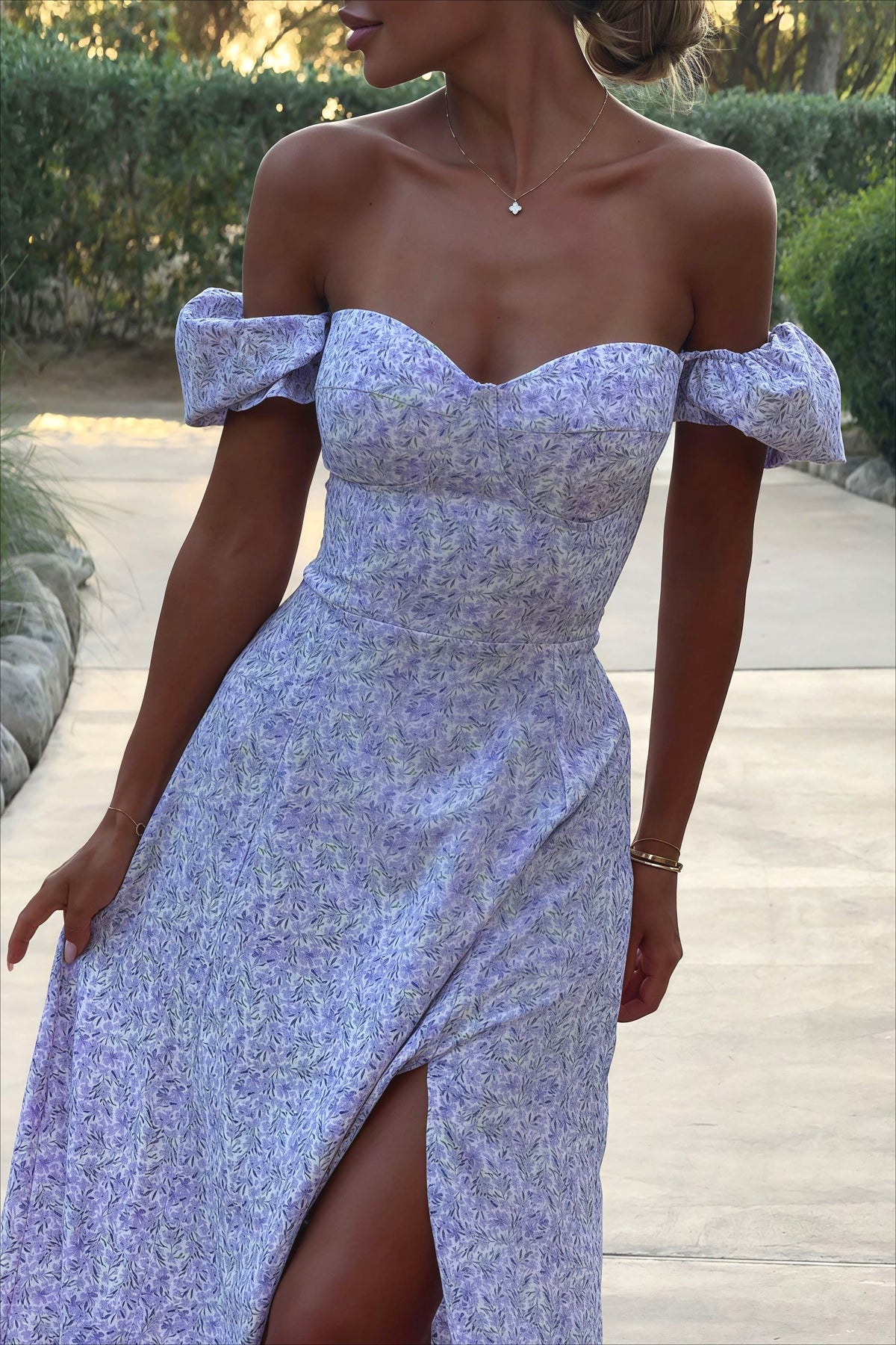 Floral Off Shoulder Corset High Split Maxi Dress 12
